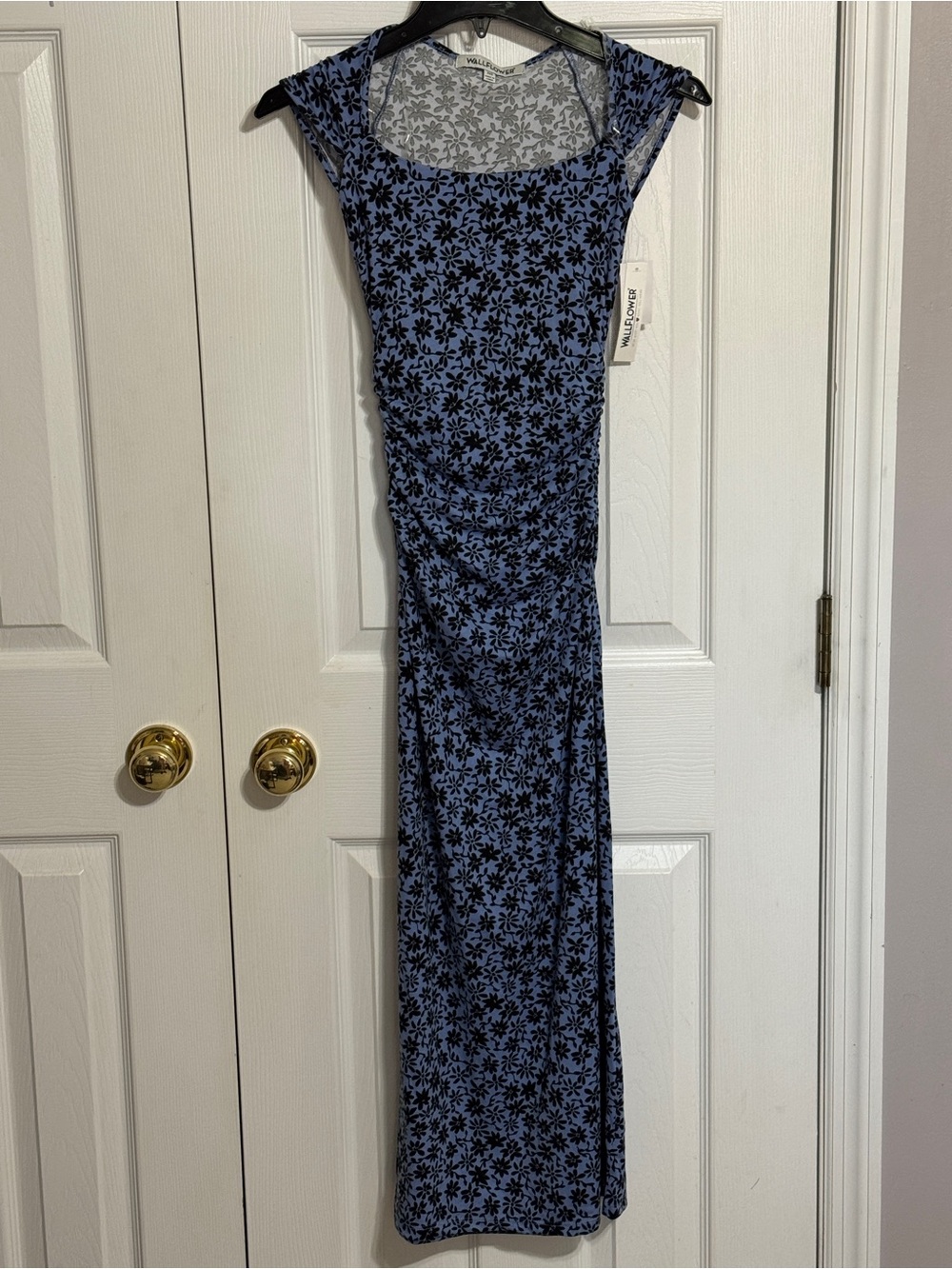 Wallflower Blue Floral Cap-Sleeve Maxi Dress